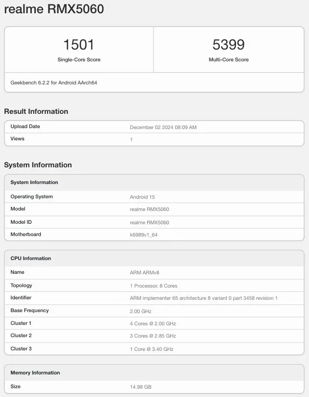 ریلمی Neo 7 با پردازنده مدیاتک در Geekbench دیده شد 9 ریلمی Neo 7 با پردازنده مدیاتک در Geekbench دیده شد