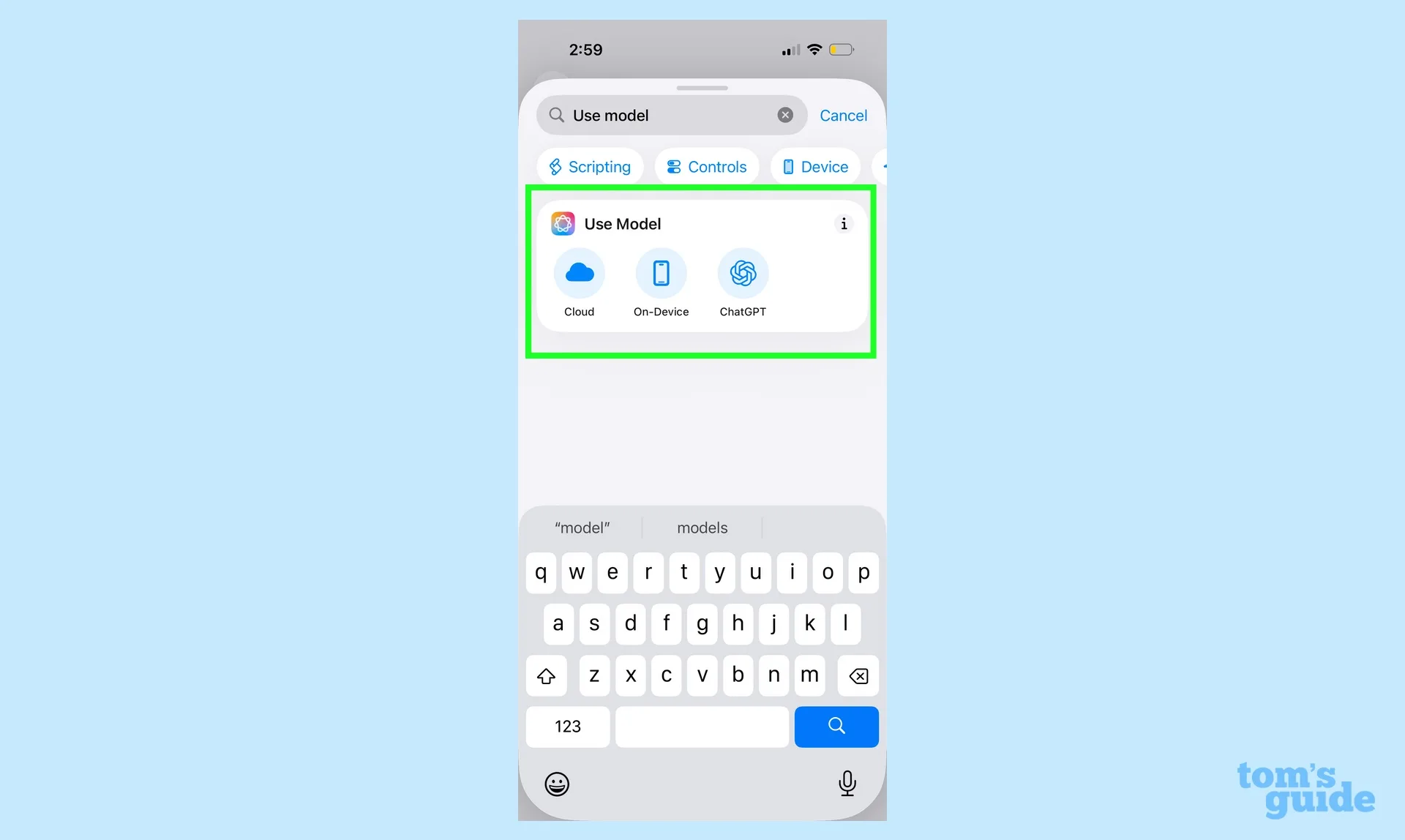 adding the use model action to a shortcut in iOS 26.webp 