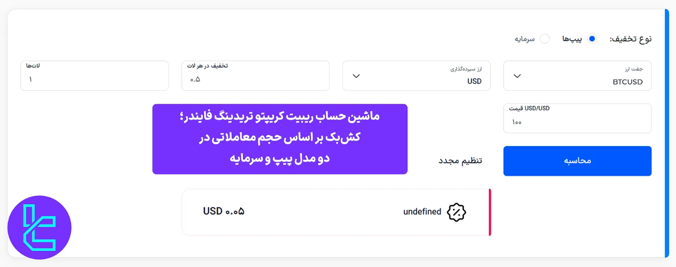 ماشین حساب ریبیت کریپتو – ابزار محاسبه کش بک معاملات ارز دیجیتال تریدینگ فایندر 6 ماشین حساب ریبیت کریپتو