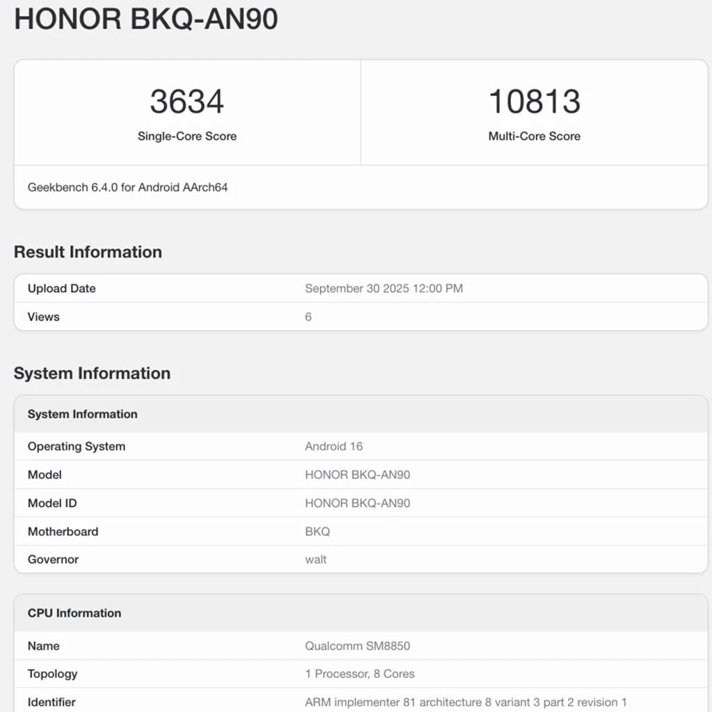 اولین بنچمارک گوشی آنر مجیک ۸ پرو در Geekbench چشمگیر بود 9 اولین بنچمارک گوشی آنر مجیک ۸ پرو در Geekbench چشمگیر بود