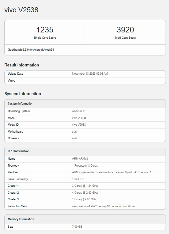 ویوو V70 با پردازنده اسنپدراگون 7 نسل 4 در Geekbench رویت شد 9 ویوو V70 با پردازنده اسنپدراگون 7 نسل 4 در Geekbench رویت شد