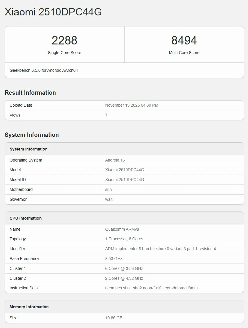بنچمارک Geekbench گوشی پوکو F8 پرو ظاهر شد 9 بنچمارک Geekbench گوشی پوکو F8 پرو ظاهر شد