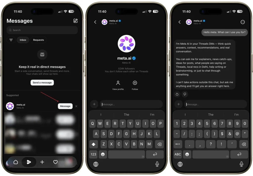 ورود هوش مصنوعی متا به دایرکت تردز؛ مکالمات خصوصی با Meta AI در شبکه اجتماعی Threads