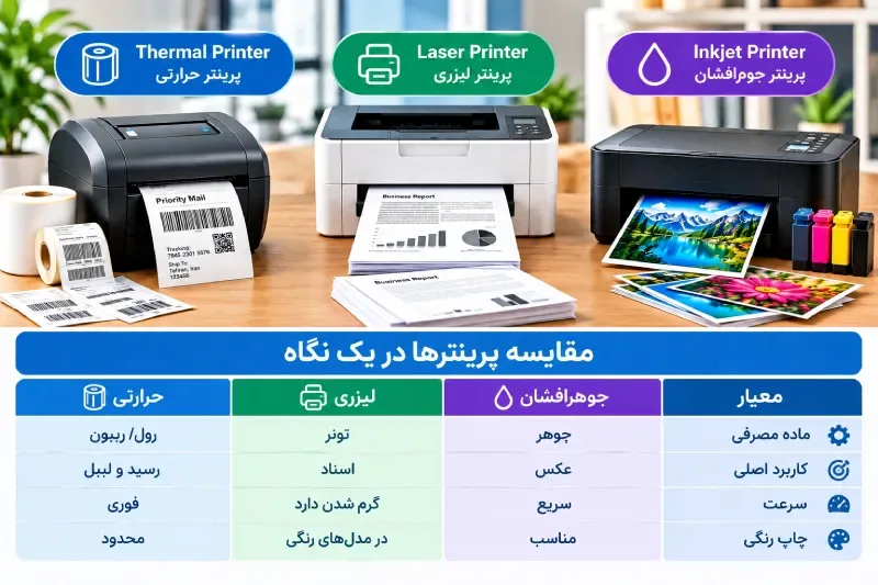 پرینتر حرارتی یا پرینتر معمولی؛ کدام فناوری برای شما مناسبتر است؟ 10 مقایسه پرینتر حرارتی و معمولی در یگ نگاه