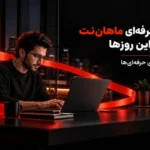 تصویر سه کاربر حرفه-ای شامل گیمر، فریلنسر و کاربر خانگی در فضای مدرن با اینترنت حرفه-ای ماهان-نت
